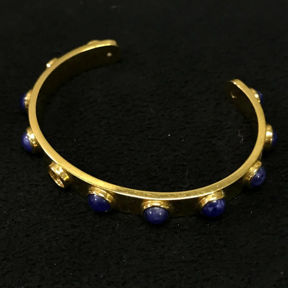 Kate Spade Cuff Bracelet Gold Tone with Round Blue Stones 2 1/4